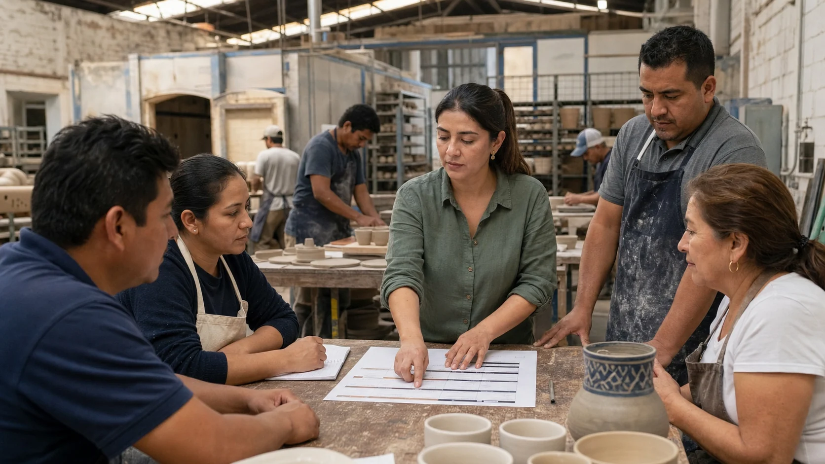 Fundador y siguiente generación revisando responsabilidades para el relevo de una empresa familiar