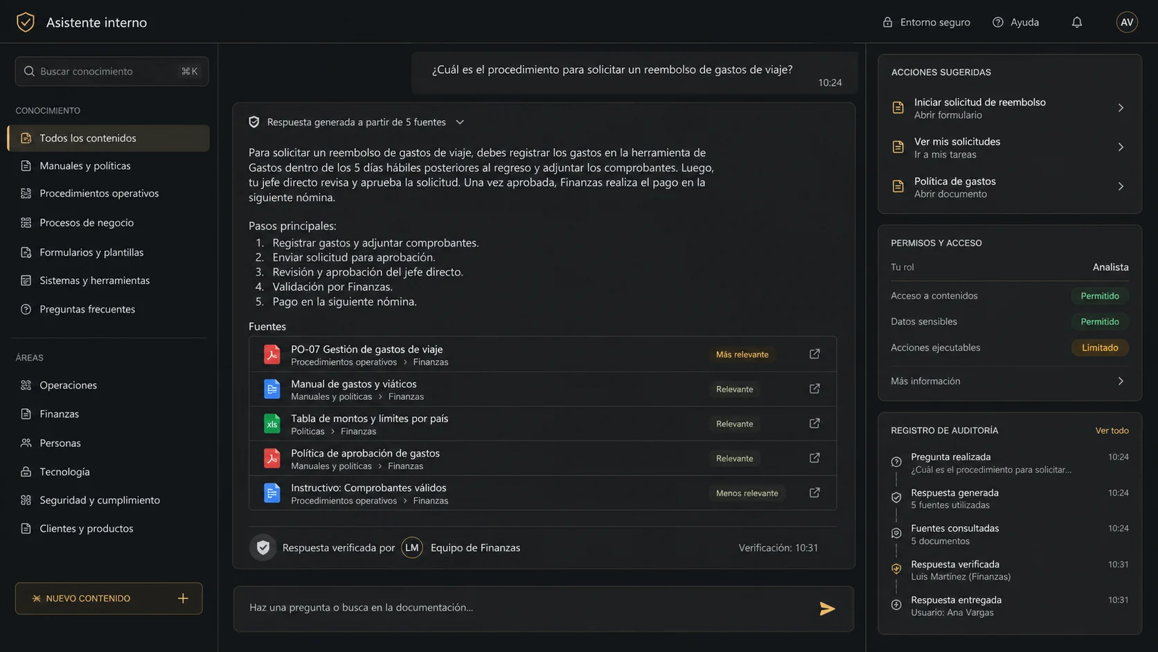 Asistente interno conectado con manuales y procesos de la empresa