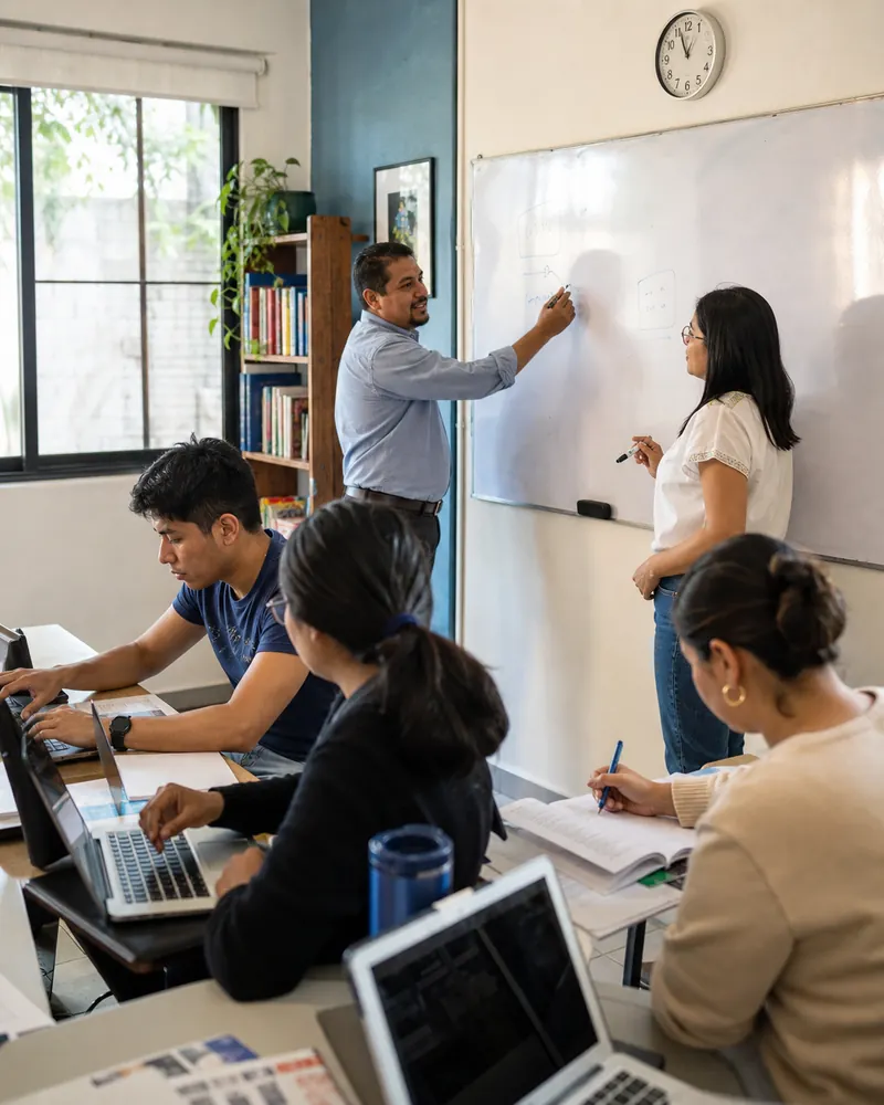 Equipo de un centro educativo mexicano impartiendo una clase práctica.