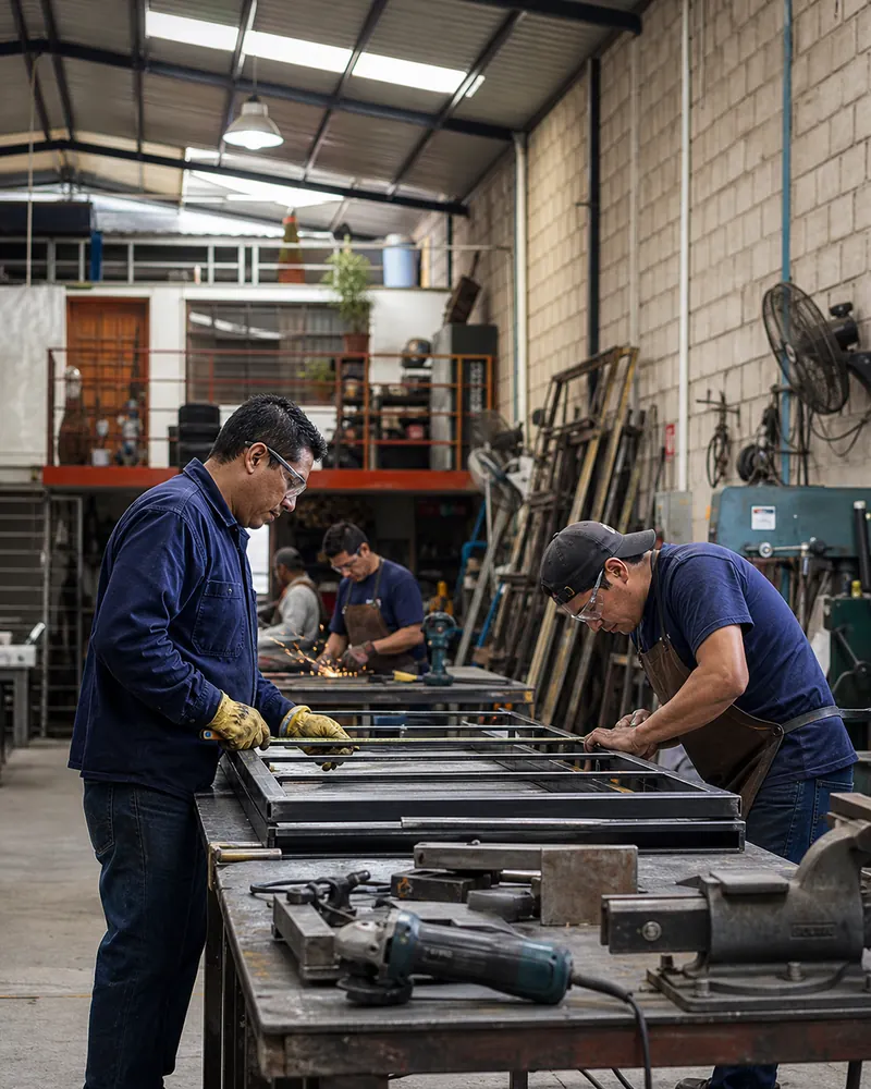 Técnicos de un taller mexicano coordinando trabajos de producción.